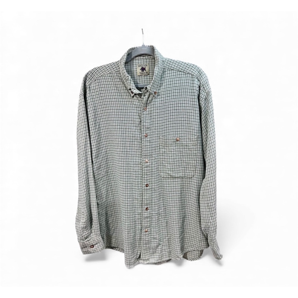 Madison Trader Plaid Button Down Shirt Mens Long Sleeve Green Check Size L - Picture 2 of 8